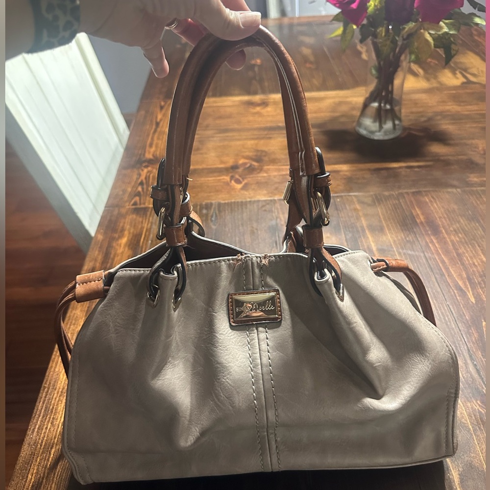 Simply Noelle Taupe and Cognac Satchel
